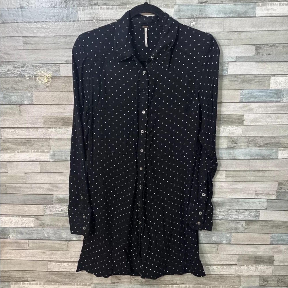 Free People Black & White Pindot Shirtdress, M